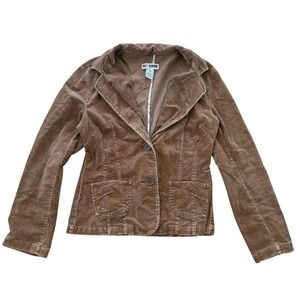 AC-3998 Corduroy Blazer Jacket Fitted Two Button Front Size M Brown Twee y2k